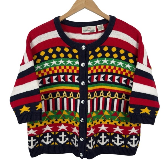 Carroll Reed Women's M Nautical Knit Cardigan Button Up Cotton Colorful 90's - Picture 1 of 16
